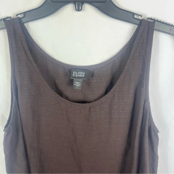 Eileen Fisher Brown Linen Blend Sleeveless Maxi Dress - Picture 3 of 7